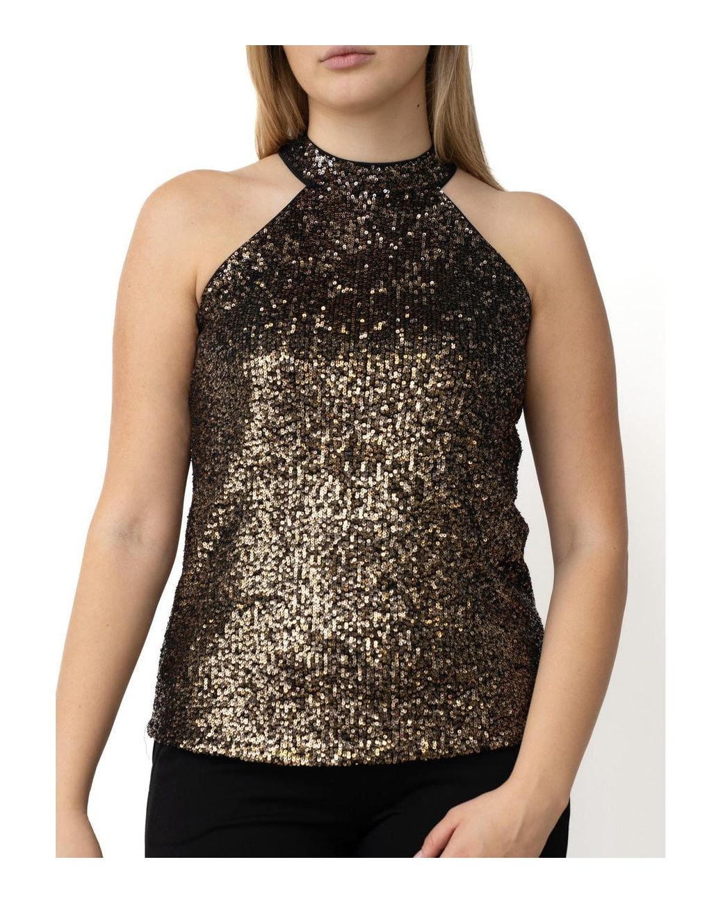 Cable & Gauge Halter Neck Sequin Blouse in Black Lyst