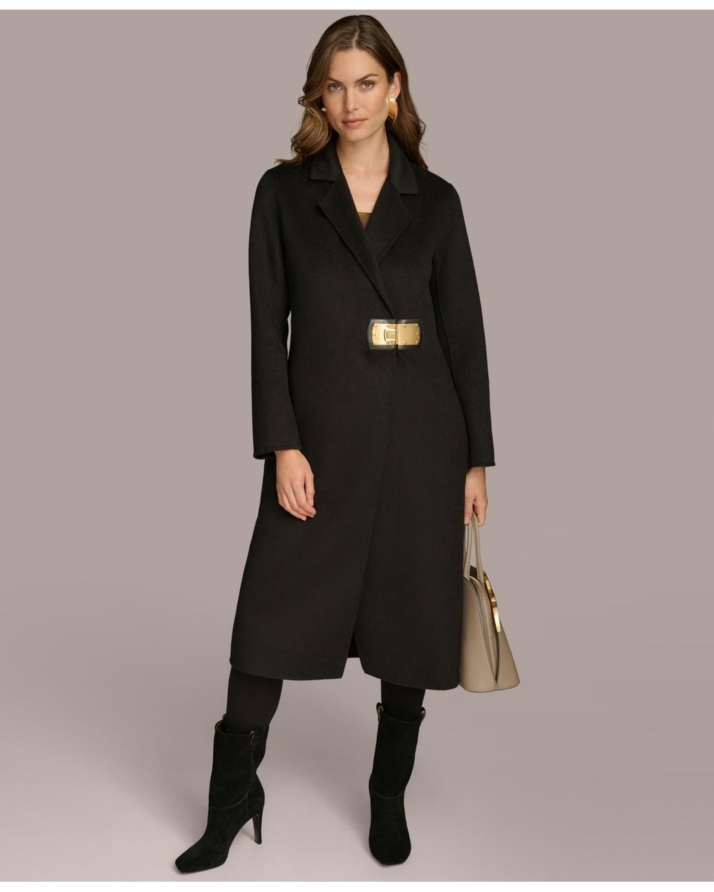 Donna Karan Buckle Front Wool Blend Coat in Black Lyst