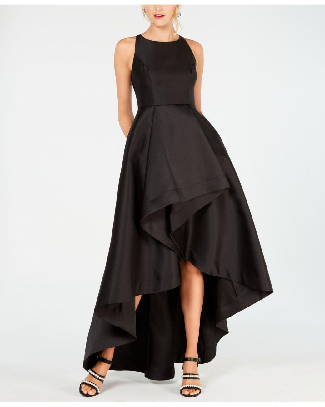 Adrianna Papell High-low Mikado Gown in Black | Lyst