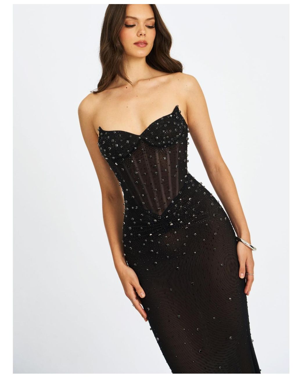 miss circle fatima nude crystal sleeveless corset mermaid maxi dress Miss Circle Fatima Nude Dress by Miss Circle