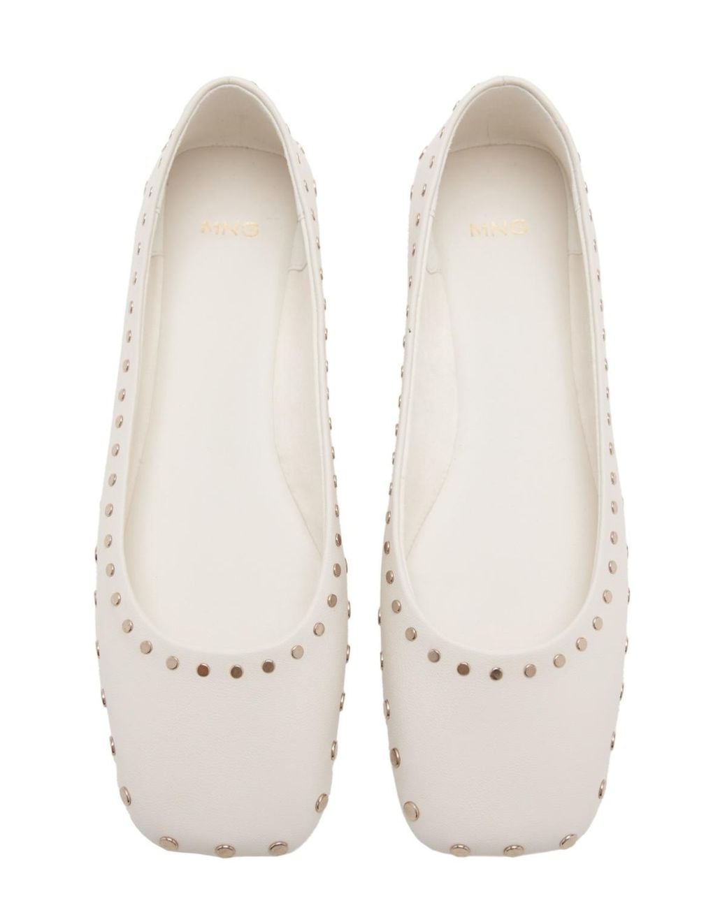 Mango White Studded Square-toe Ballet Flats