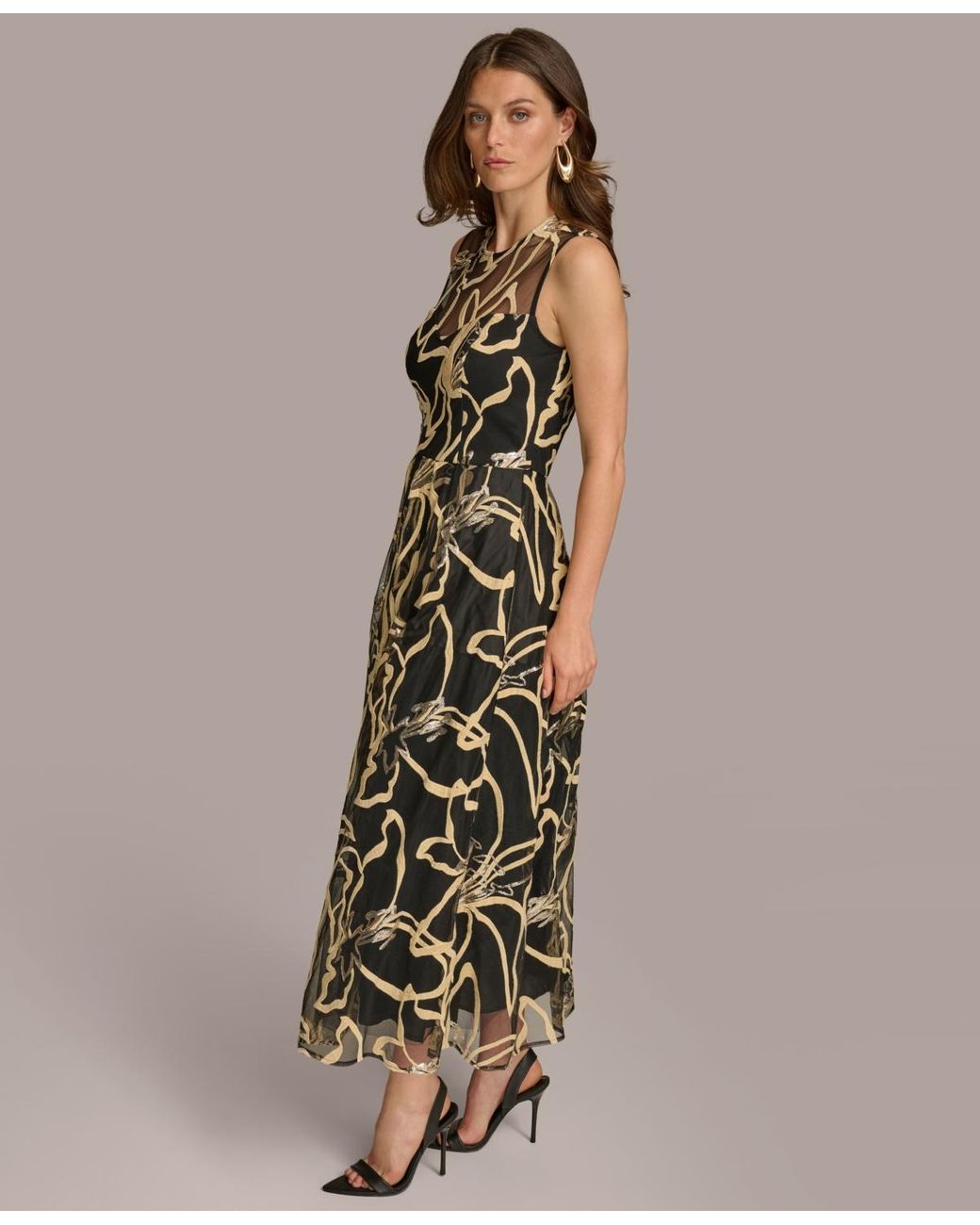 Donna Karan Donna Karan Embroidered Jewel-neck Dress | Lyst