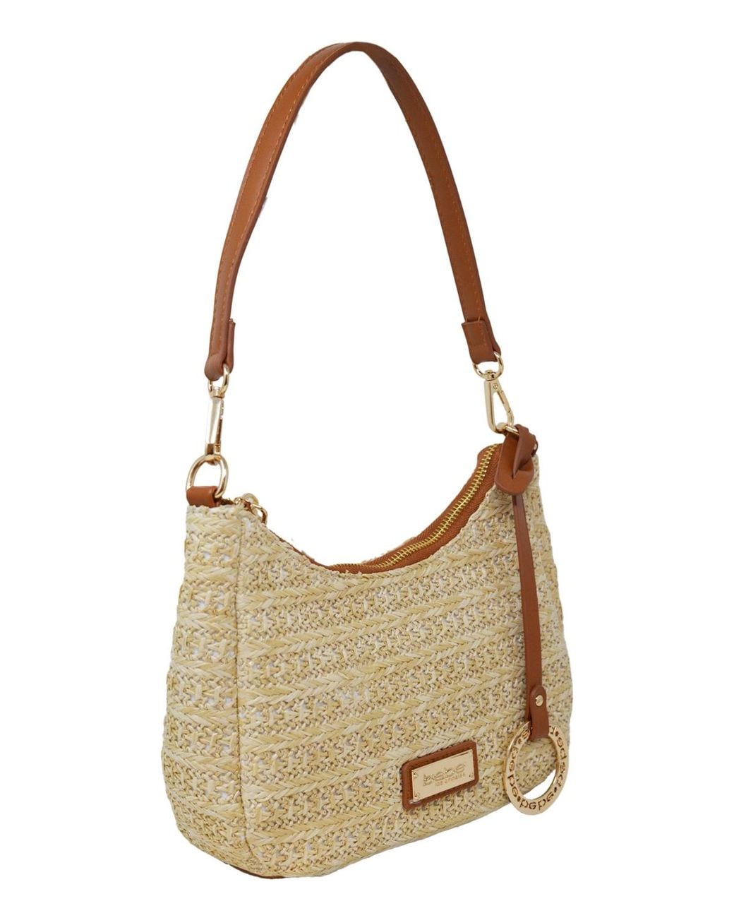 Bebe White Eva Straw Small Shoulder Bag