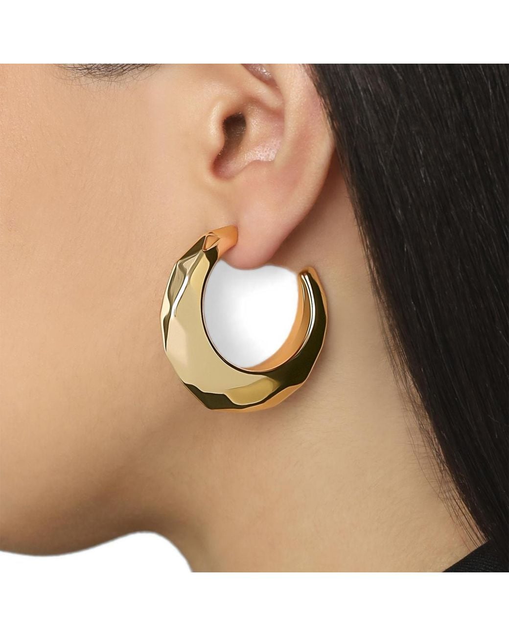 BCBGMAXAZRIA Metallic Textured Croissant Hoop Earrings