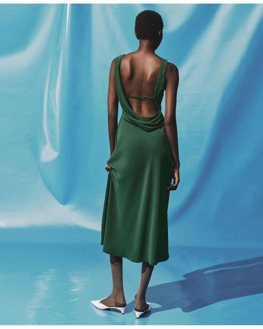 Mango Open Back Midi-dress in Green | Lyst