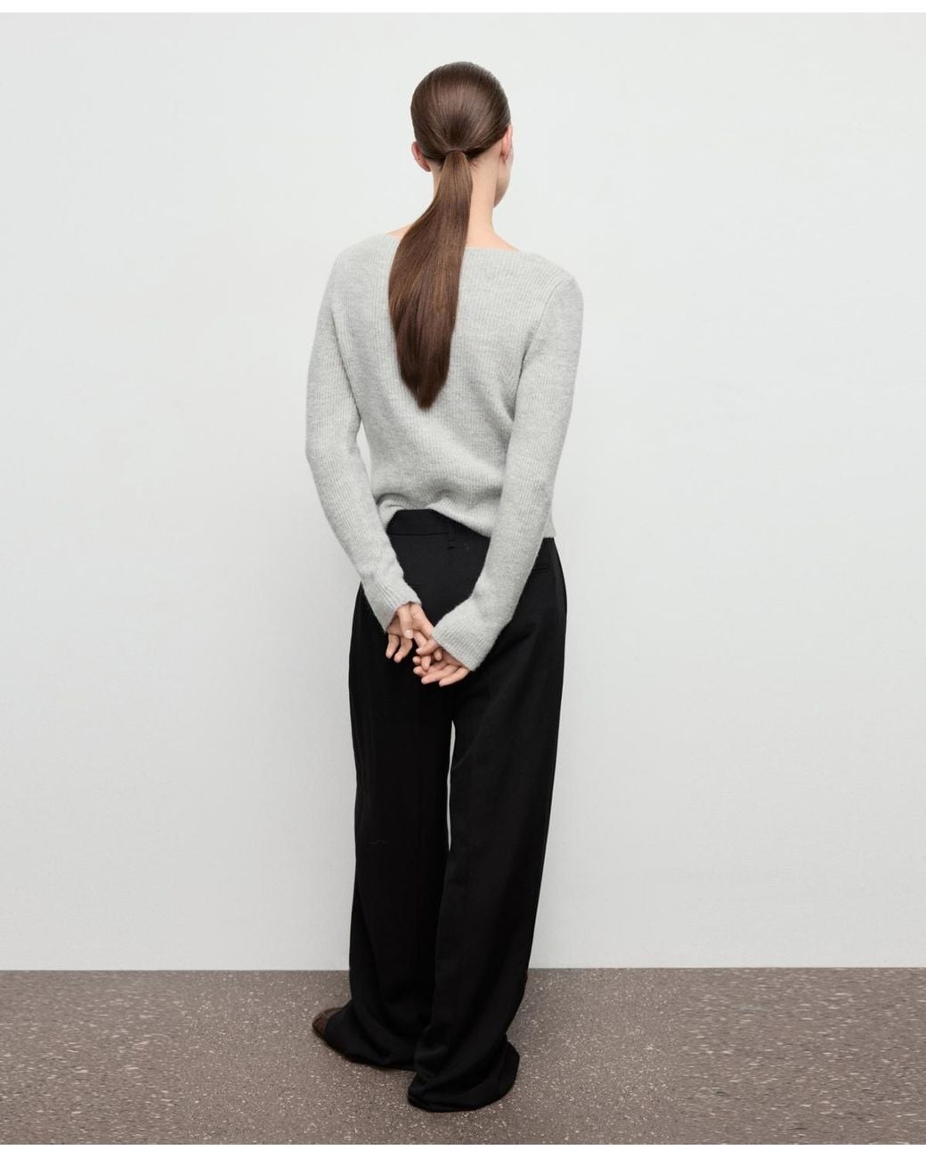 Mango Gray Knitted Ribbed Sweater