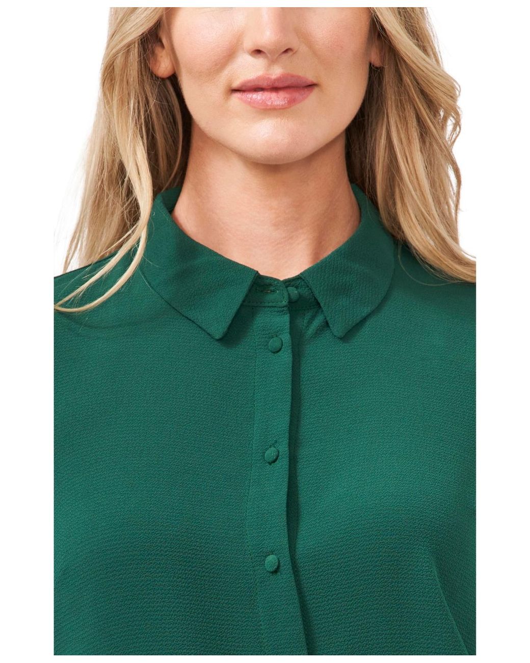 Cece Green Button-front Ruffled 3/4-sleeve Blouse