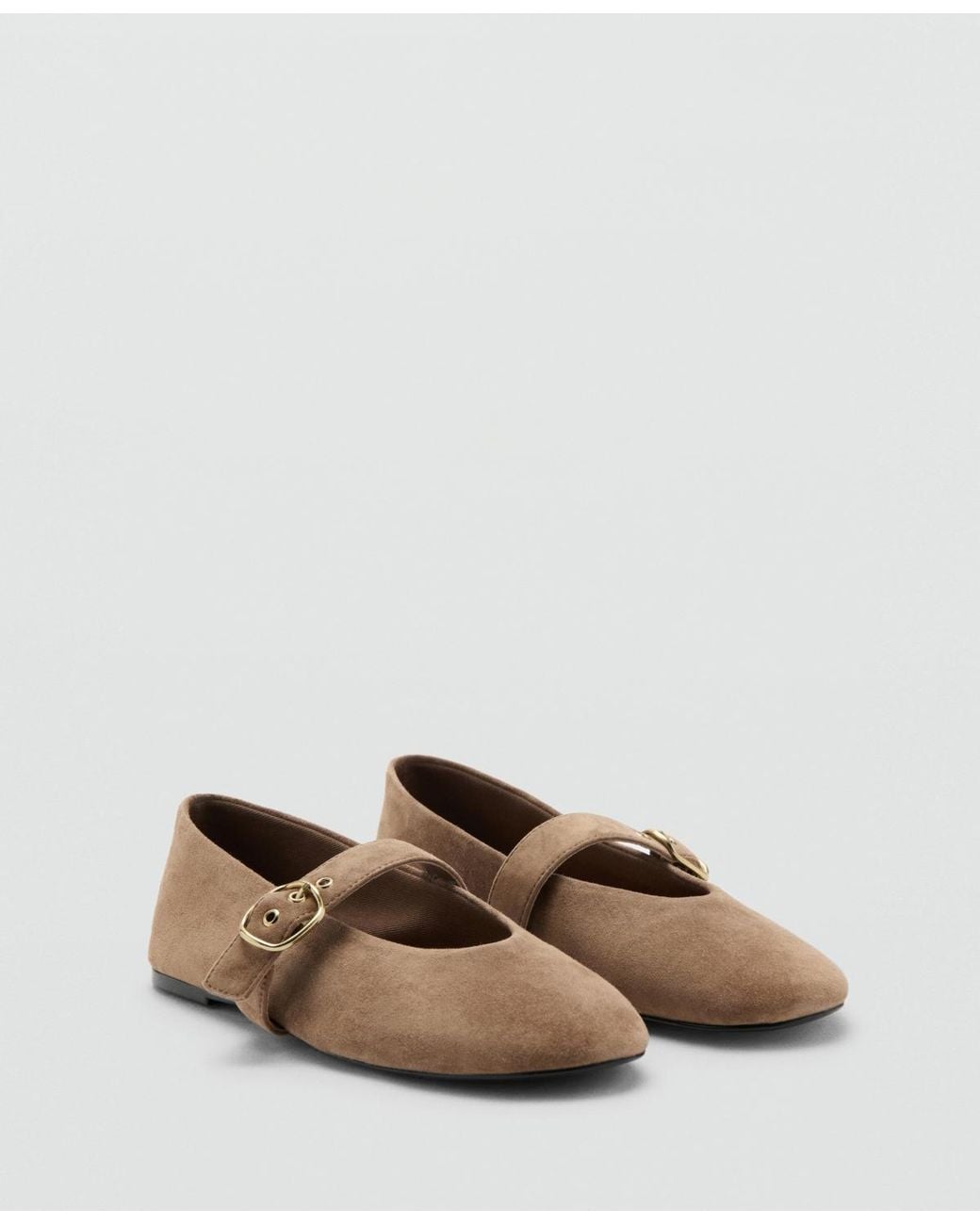 Mango Brown Suede Buckle Ballet Flats