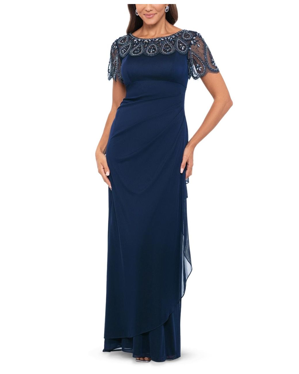 Xscape Bead Embellished Shortsleeve Gown in Blue Lyst