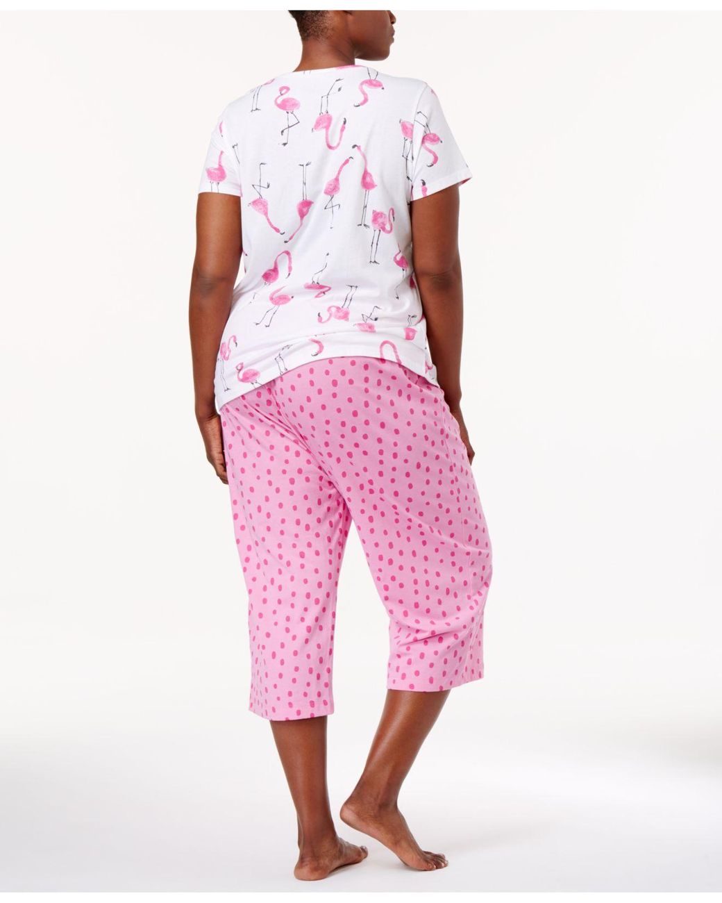 Hue Plus Size Flamingo Top And Capri Pants Knit Pajama Set in Pink
