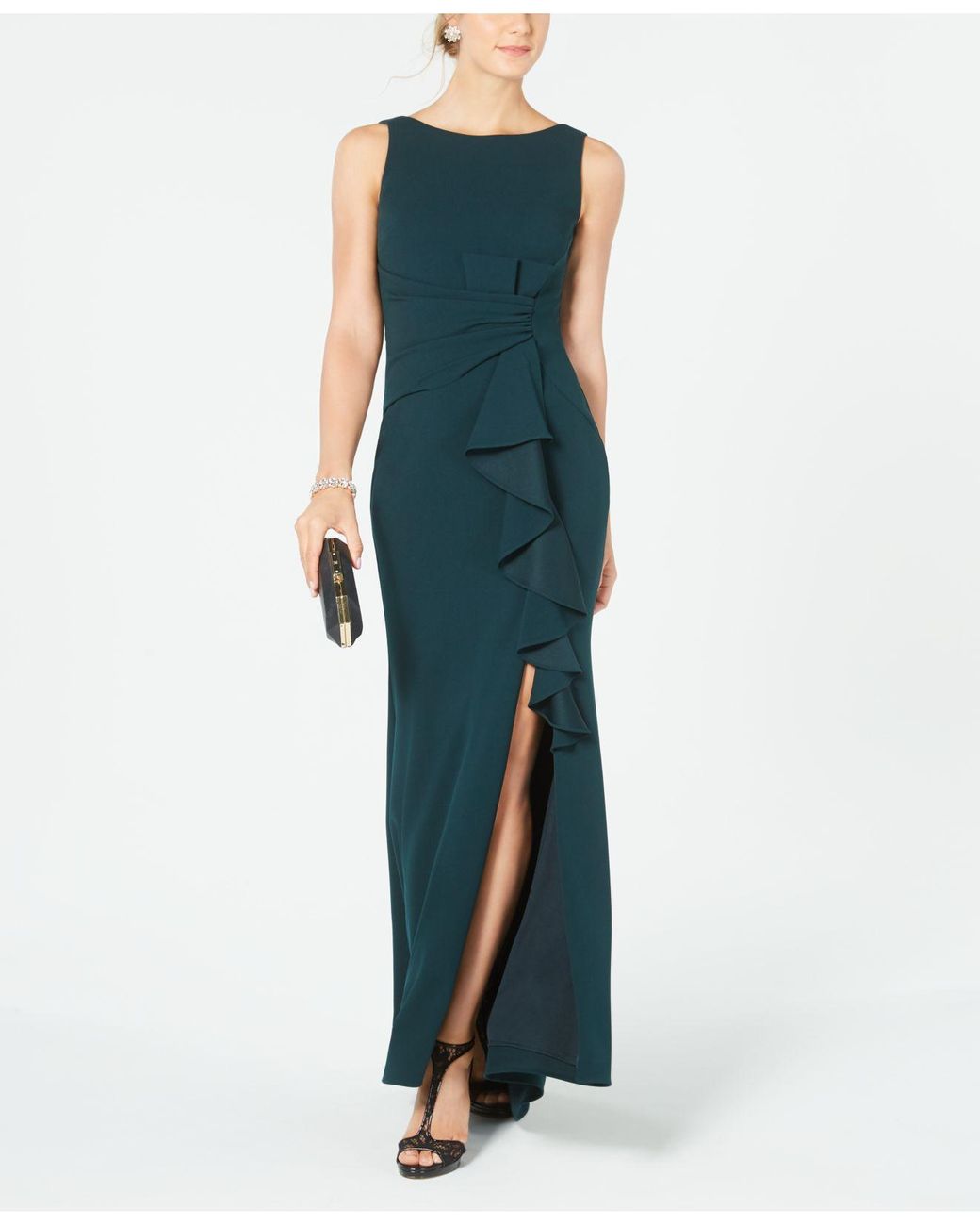 Betsy & Adam Sleeveless Ruffle-detail Gown in Green | Lyst
