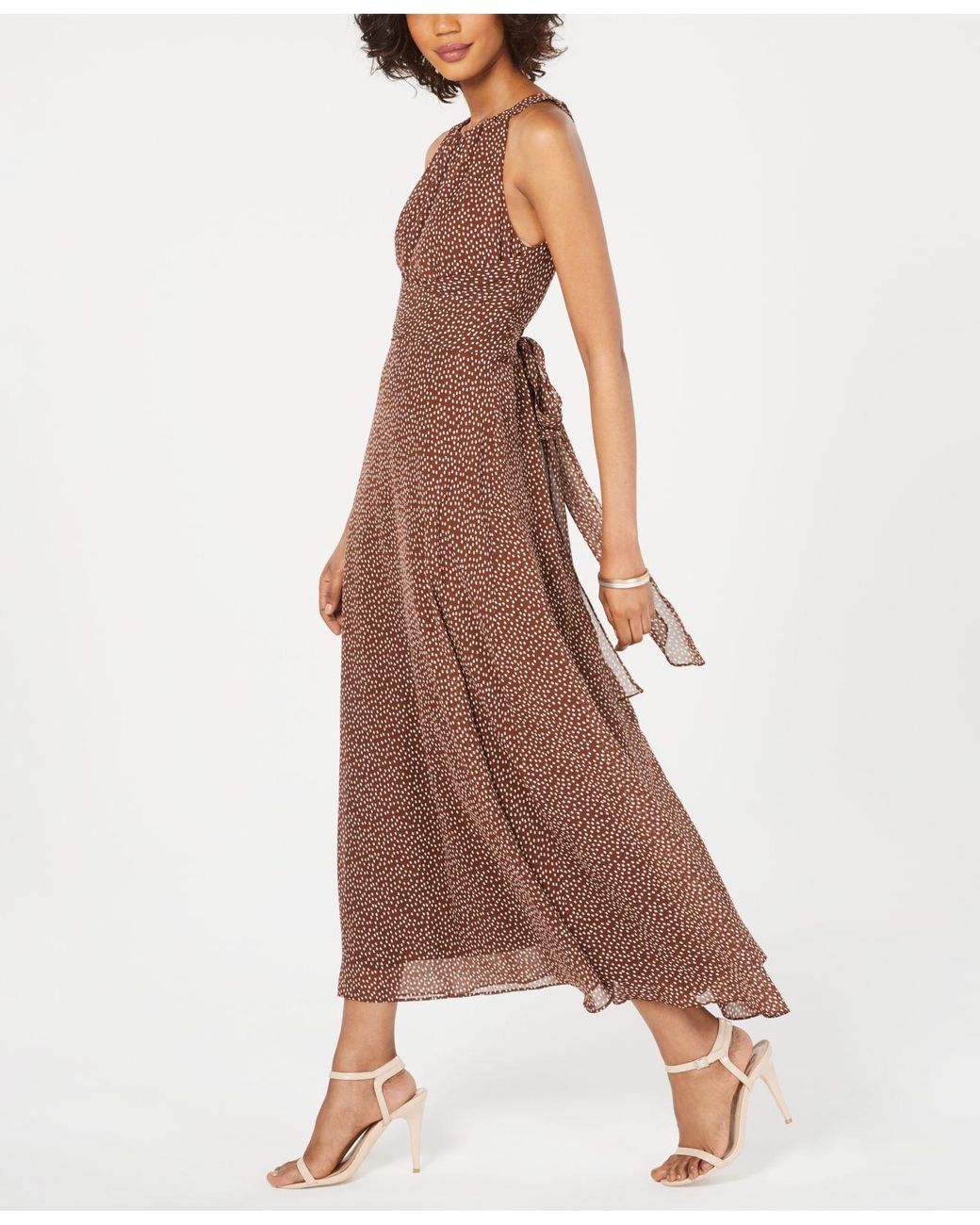 Adrianna Papell Darling Dot Midi Dress in Brown | Lyst
