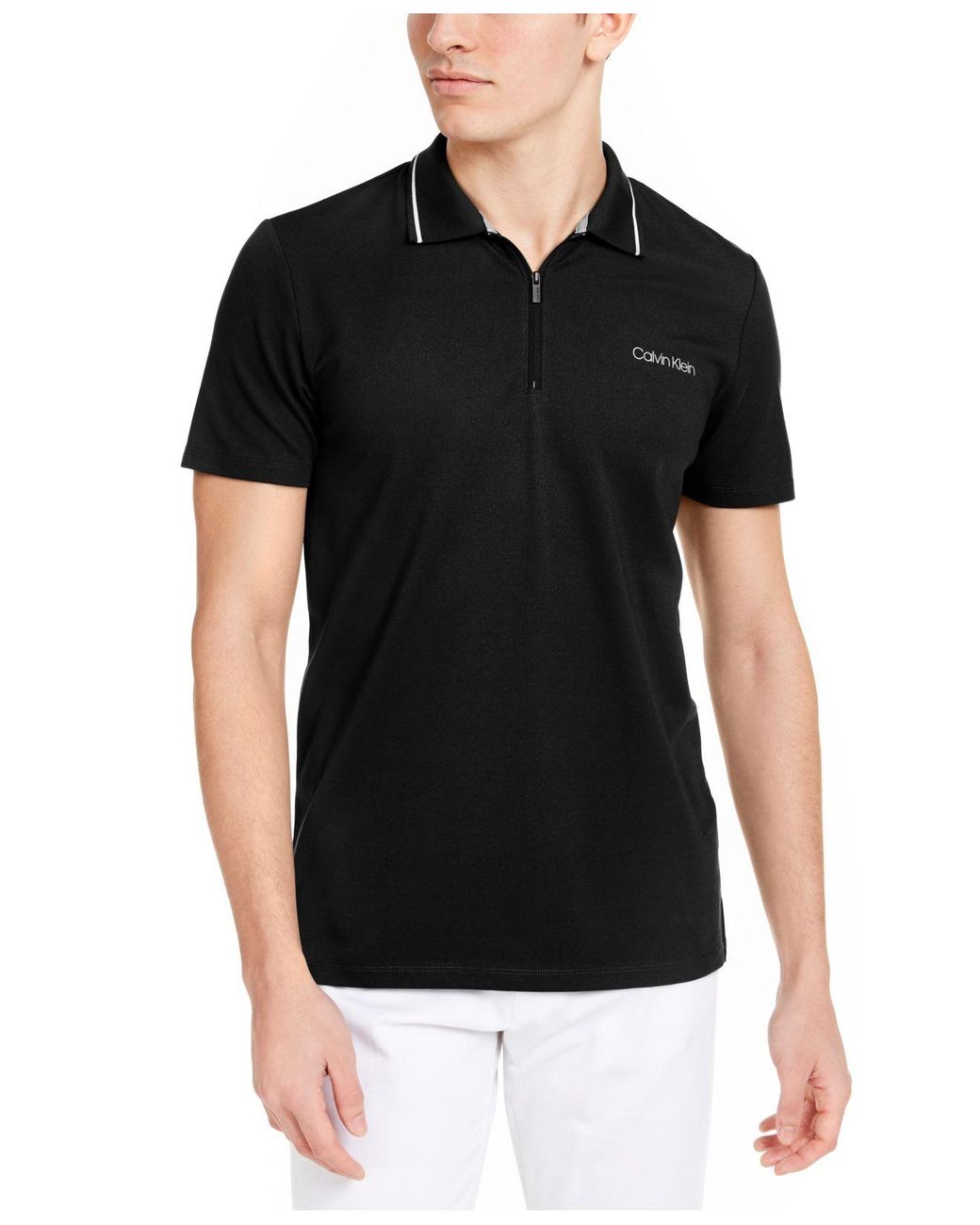 Calvin Klein Move 365 Zip Polo Shirt in Black for Men | Lyst