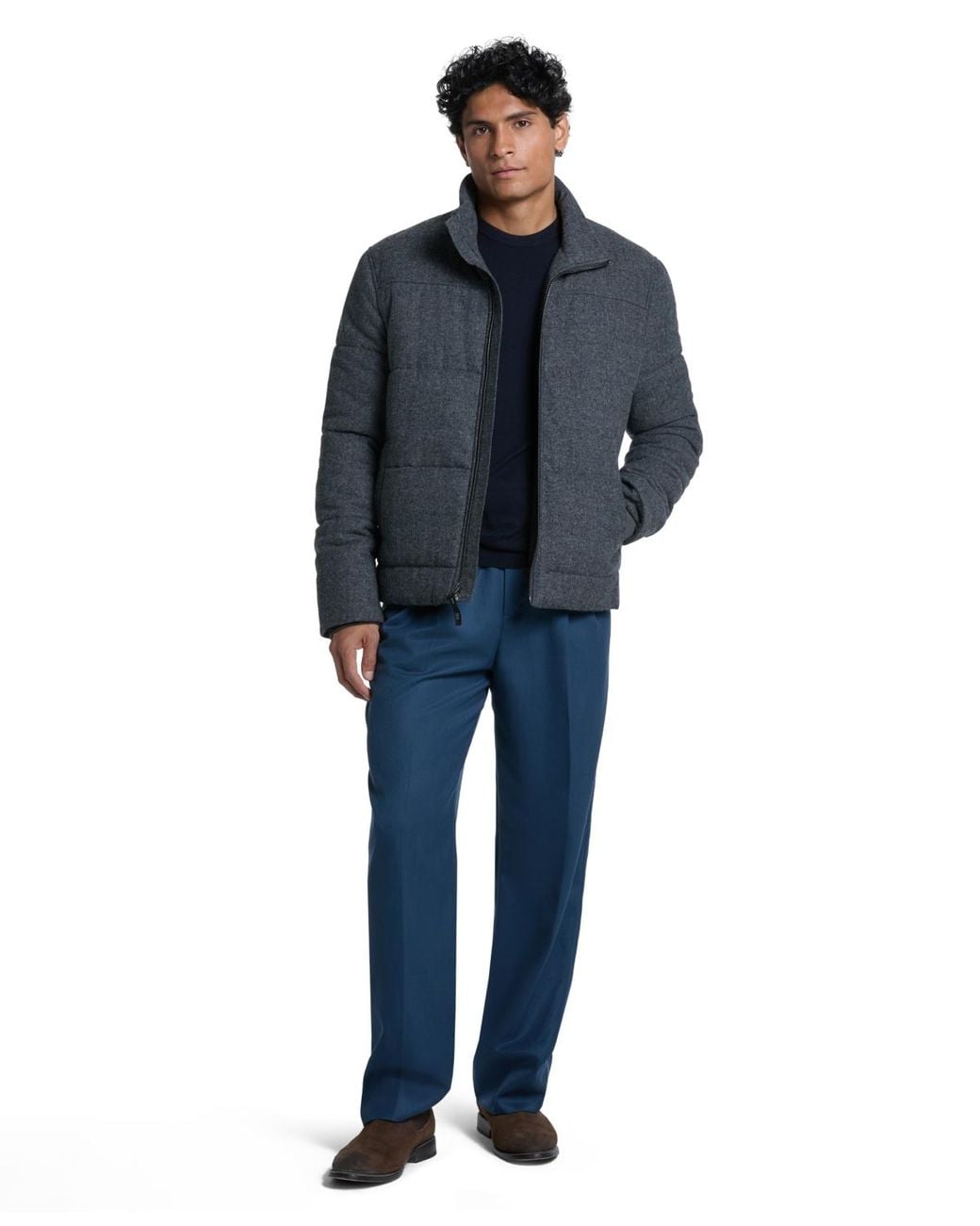 Ted Baker Blue Quilted Stand Collar Flannel Jacket for men
