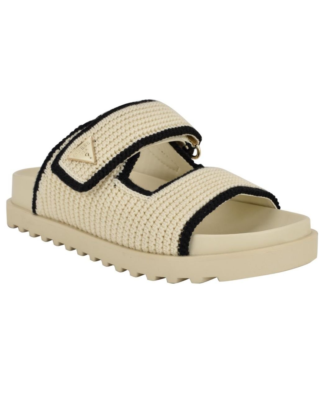 GUESS＊Fadenna Crochet Knit Double Band Footbed Sandals Guess Fadenna Crochet Knit Double Band Footbed Sandals in