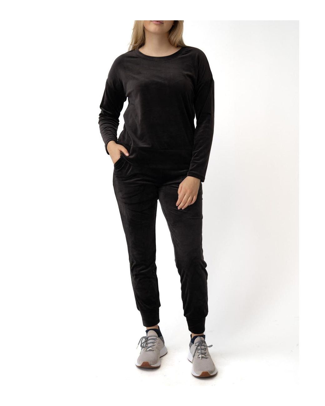 Cable & Gauge Crewneck And jogger Velour Matching Set in Black Lyst