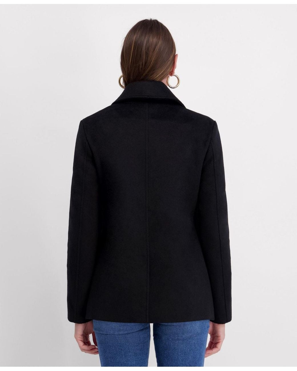 Kensie Black Double Breasted Patch Pocket Faux Wool Jacket