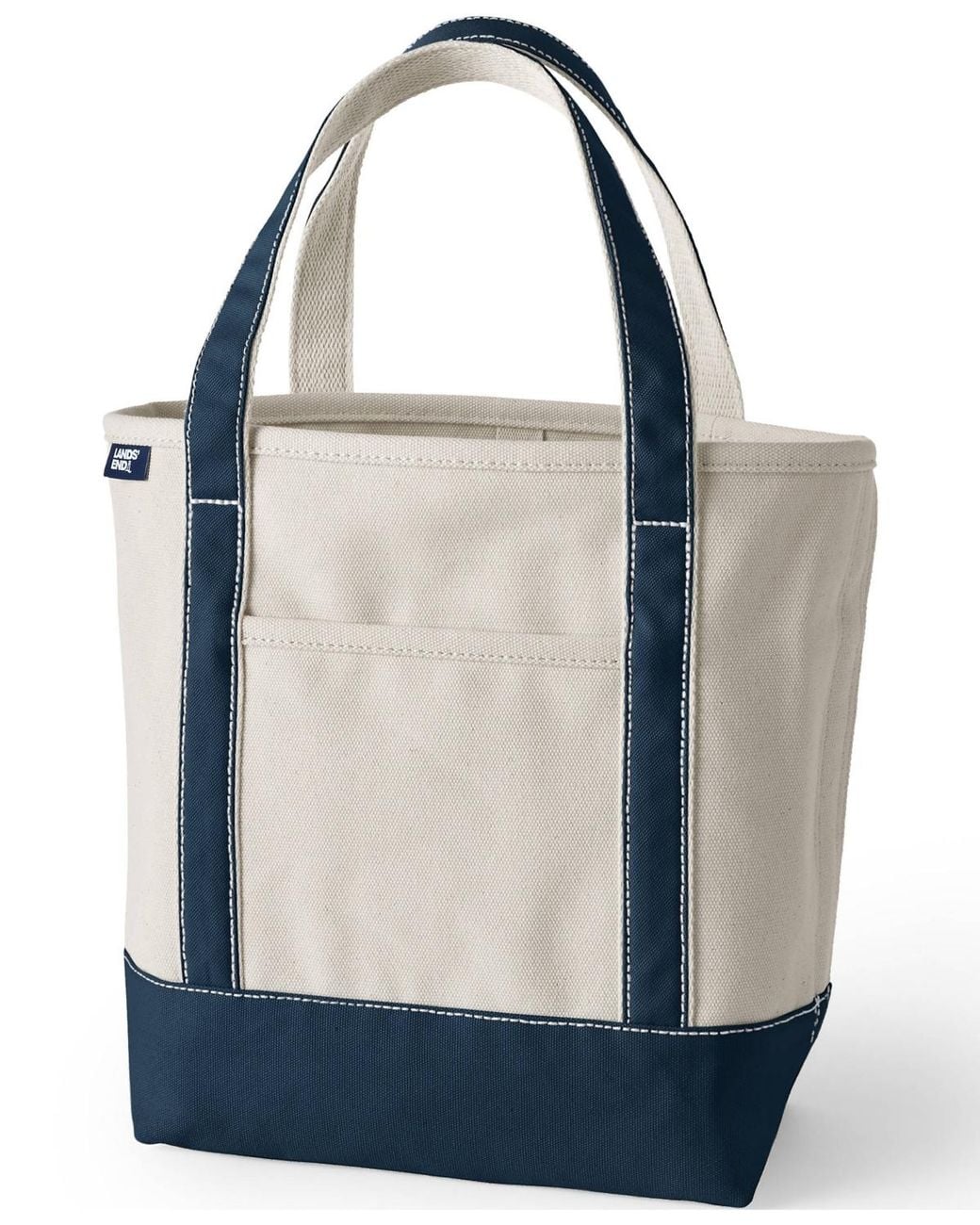 Lands’ End Medium 5 Pocket canvas tote in natural and navy