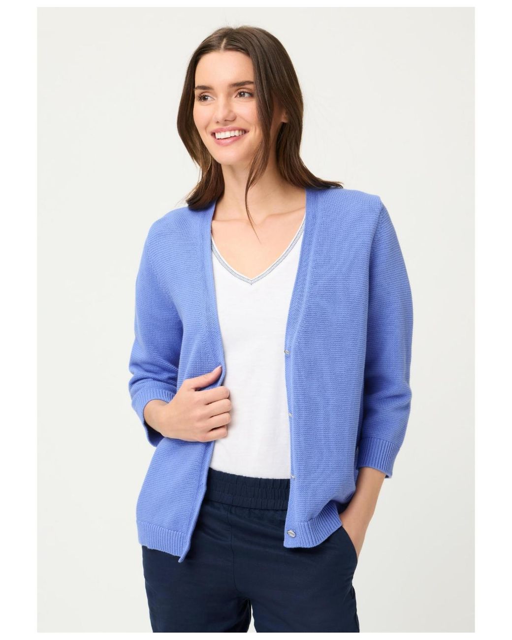 Olsen Blue Solid V-neck Cardigan