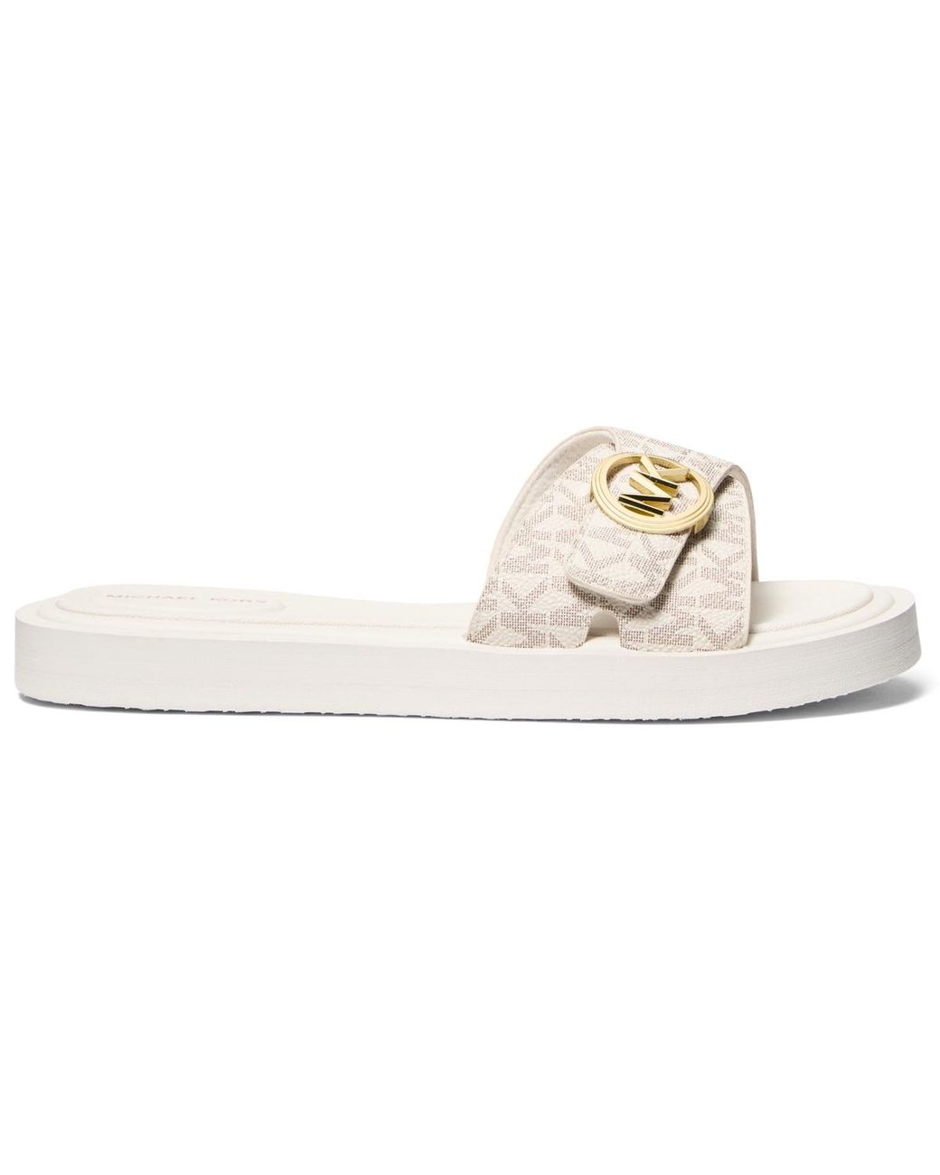 Michael Kors White Open Toe Mk Pool Slides Sandals