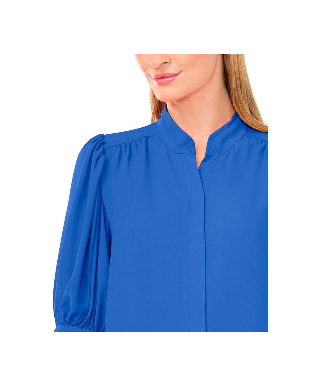 Cece Blue 3/4-sleeve Collared Button Down Top