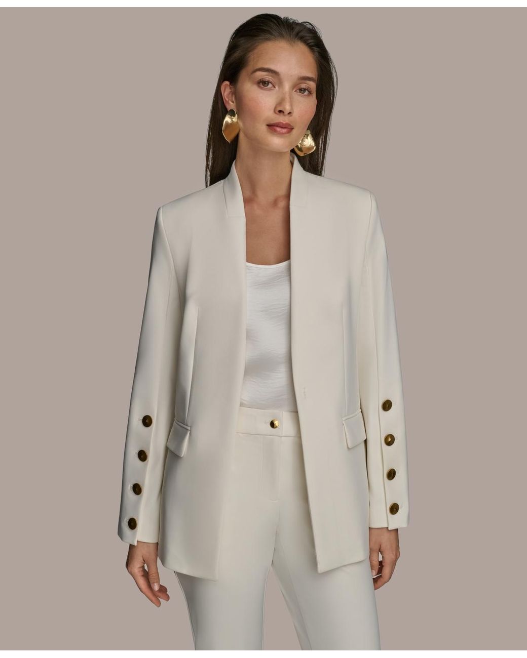 Donna Karan Black Button Sleeve Blazer