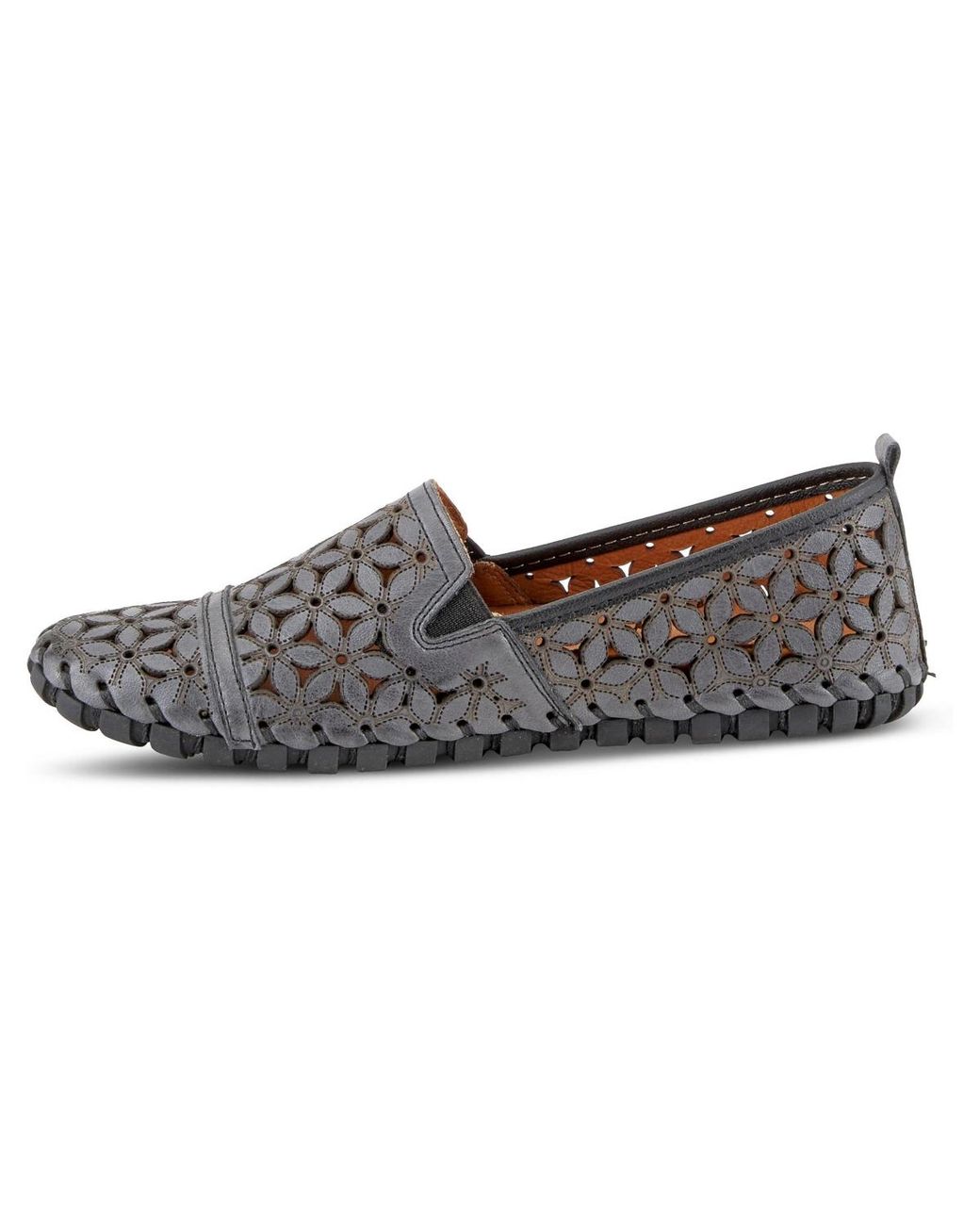 Spring Step Gray Flowerflow Laser-cut Leather Loafer