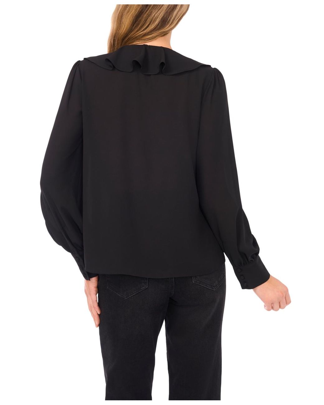 Cece Black Ruffle Tie V-neck Top