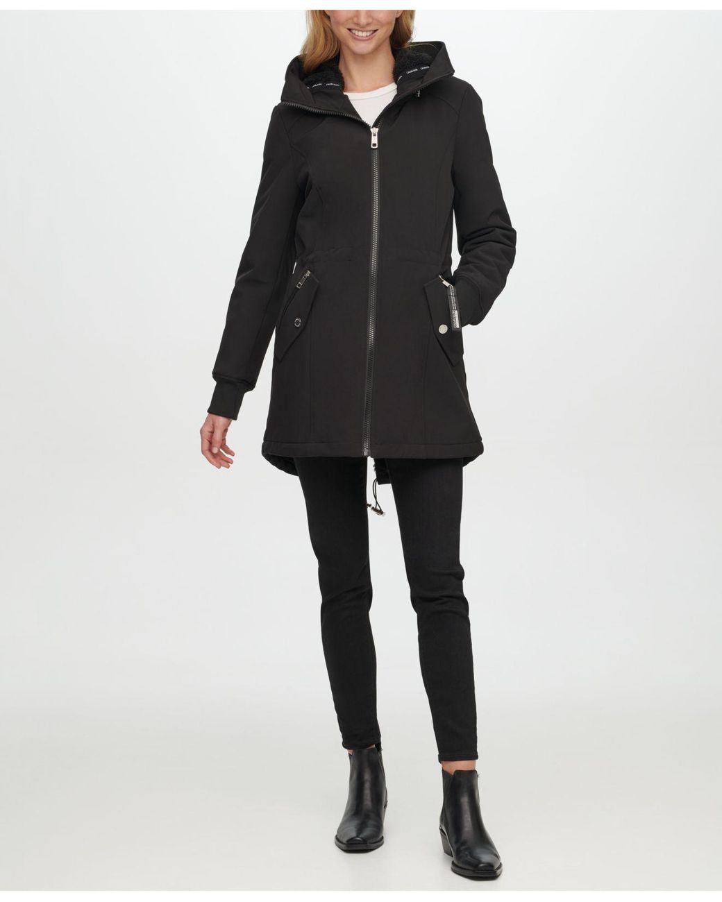 Calvin Klein Fleece-lined Hooded Raincoat in Black | Lyst