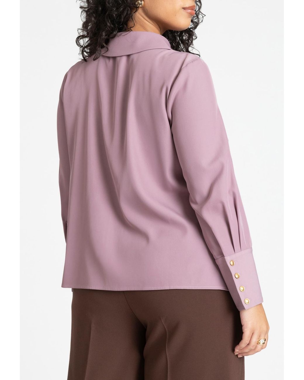 Eloquii Purple Plus Size Pointed Collar Button Up Shirt