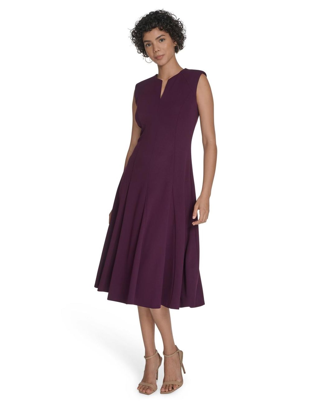 calvin klein purple dress with gold zipper V-neck Sleeveless Midi in CYCLE 3
