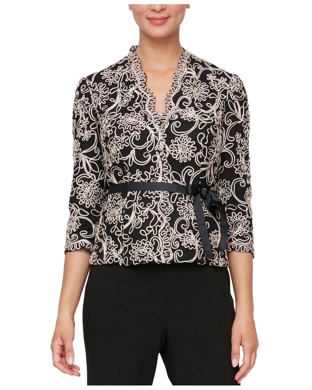 Alex Evenings Black Applique Polyester Blouse