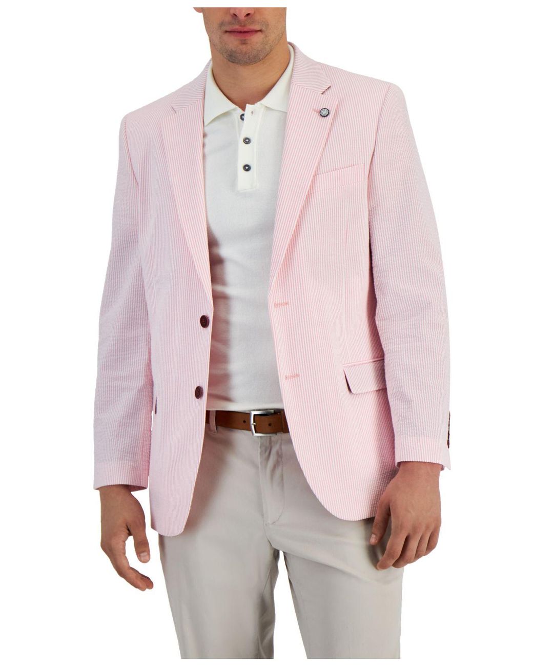 Nautica Cotton Modernfit Stretch Stripe Seersucker Sport Coat in Pink