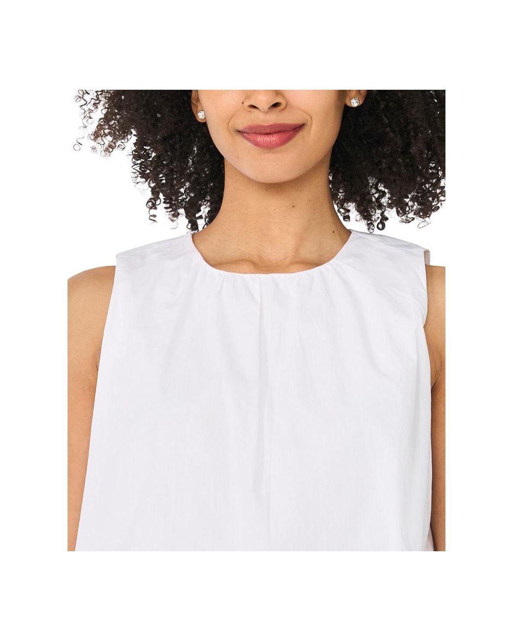 Cece White Solid Crewneck Bubble Top