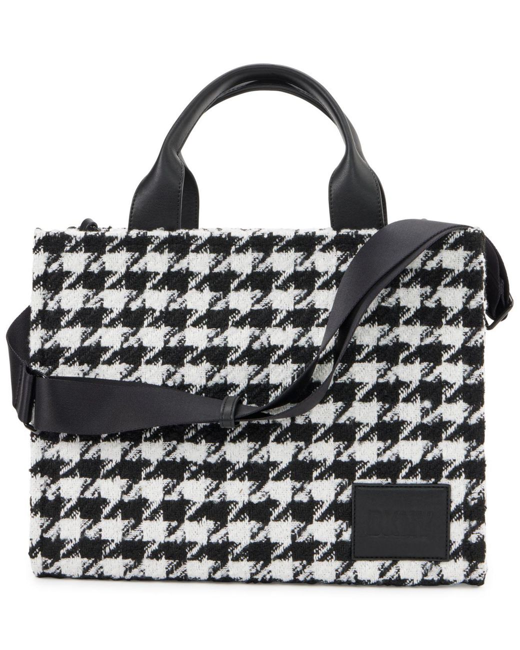 DKNY Hadlee Medium Houndstooth Print Tote With Shoulder Strap in Black