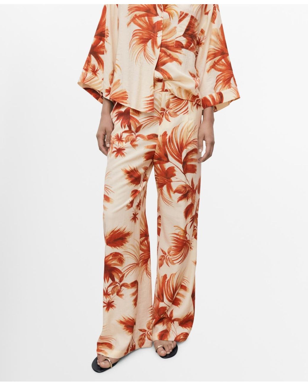 Mango Orange Flowy Palm Print Pants