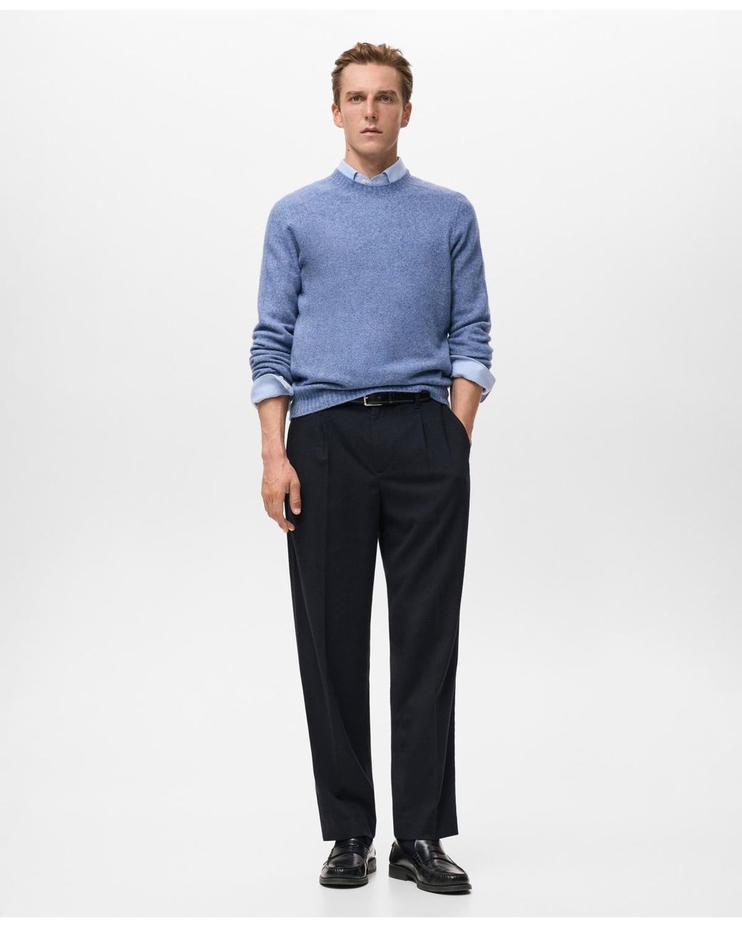 Mango Blue Knitted Wool Blend Sweater for men