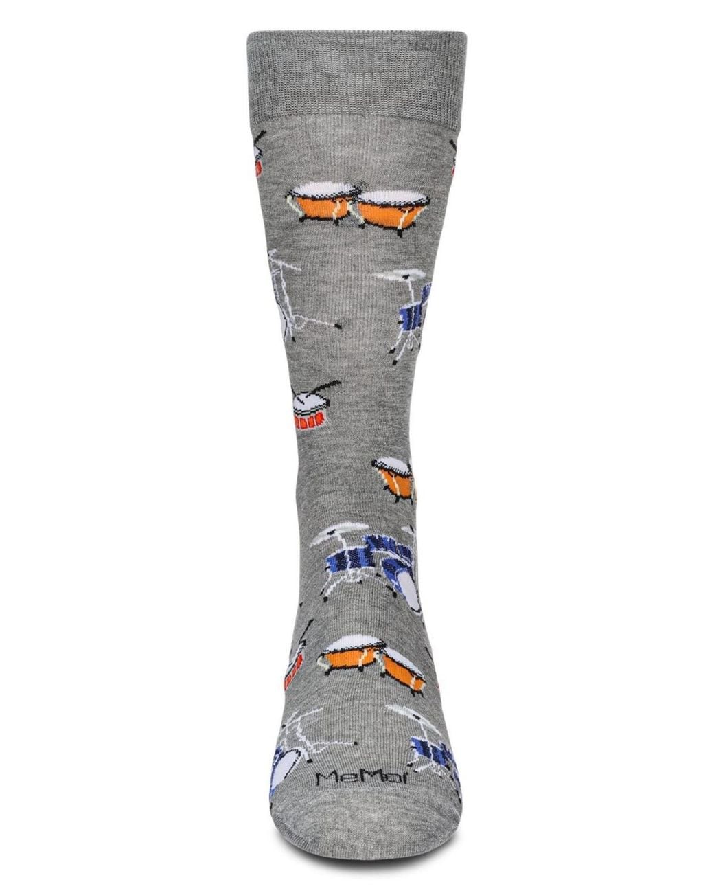 Memoi Gray Embroidered Drums Crew Socks for men