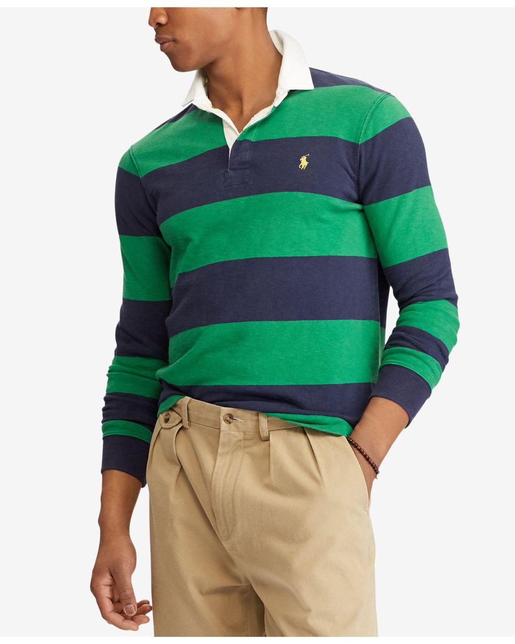 Polo Ralph Lauren Iconic Striped Rugby Polo Shirt in Green for Men | Lyst