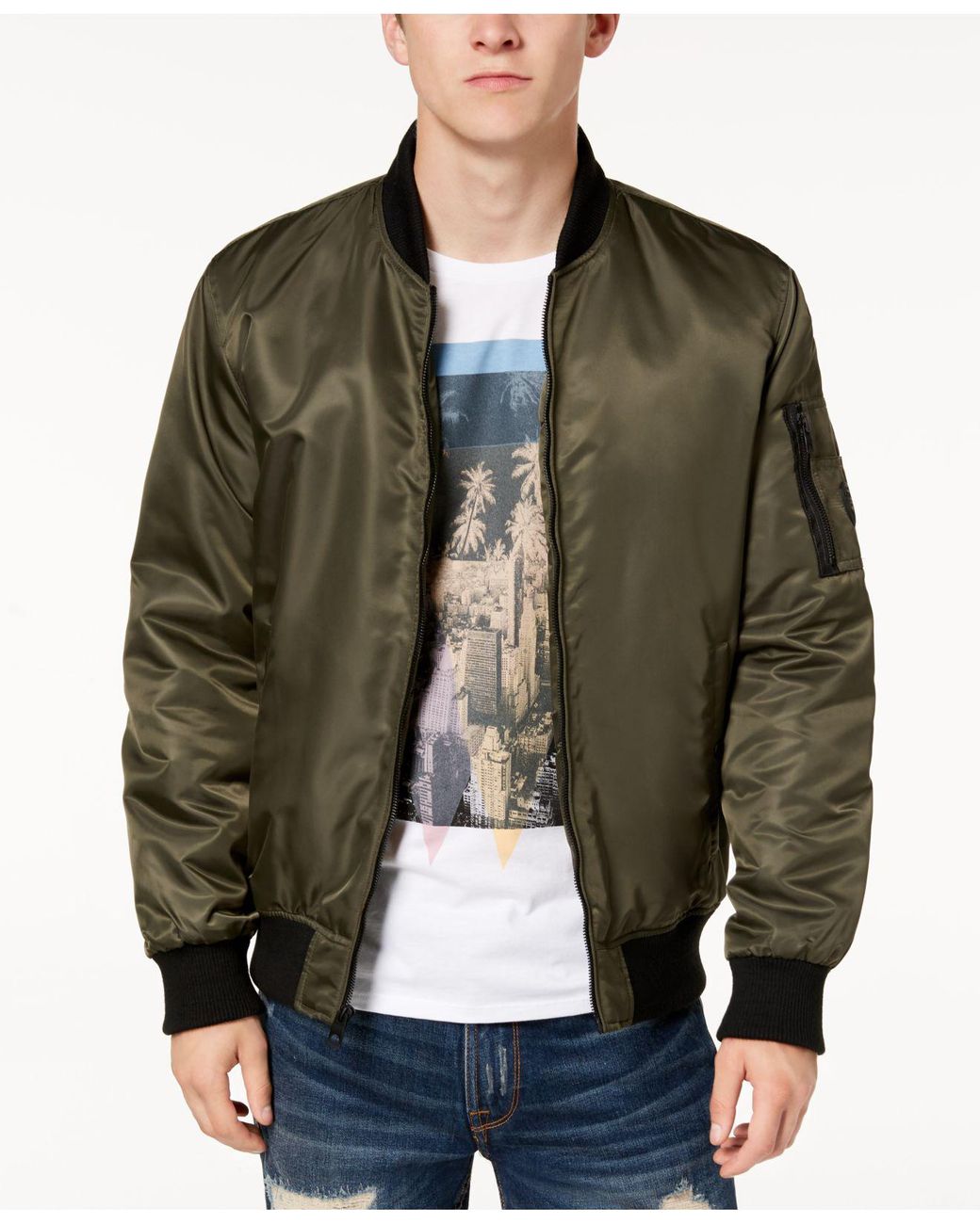 Guess Men's Bomber Jacket With Removable Hooded Inset for Men | Lyst