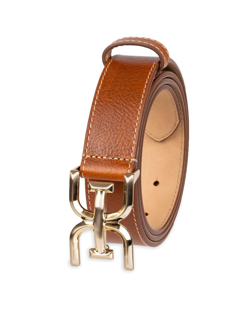 Sam Edelman Brown Slim Double-e Plaque Buckle Belt