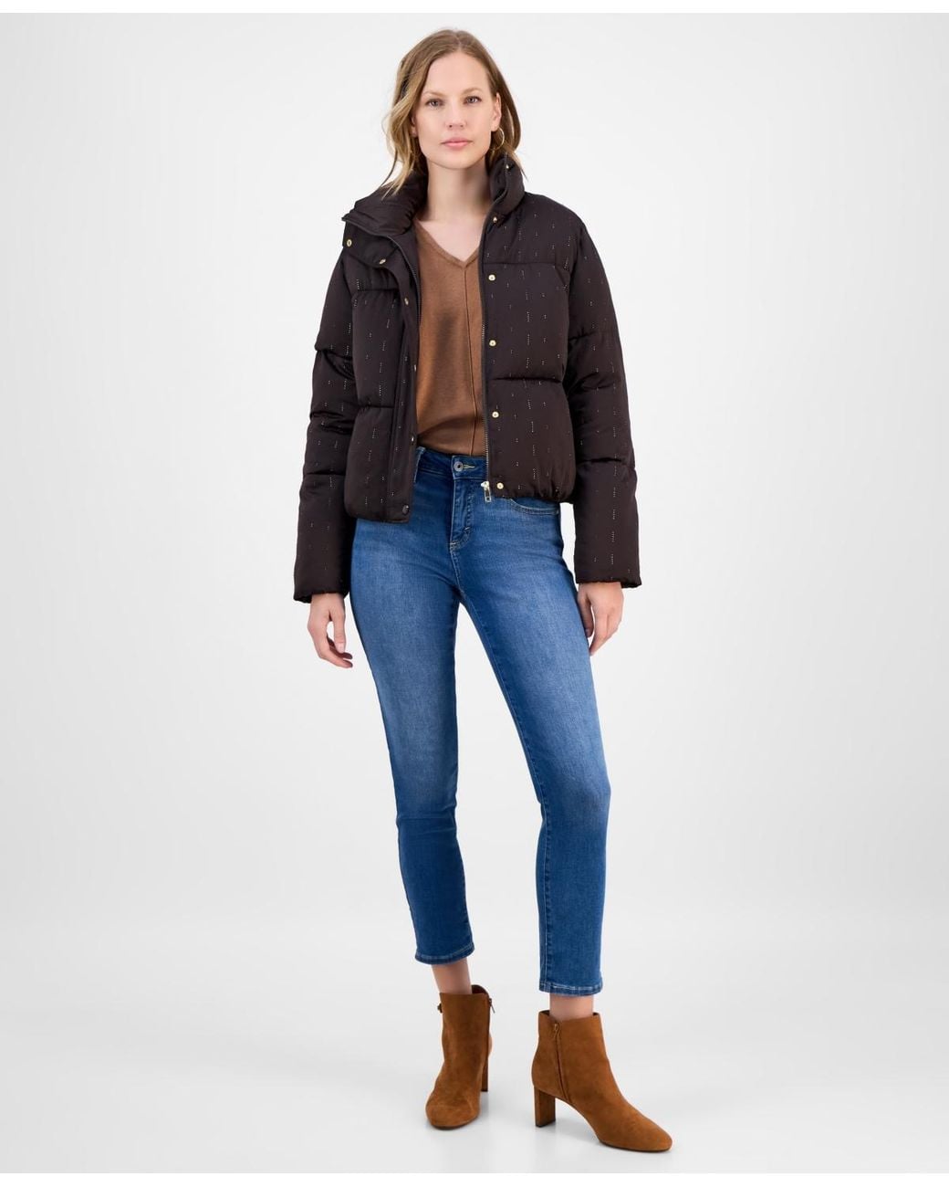 Cece Black Embellished Stand-collar Puffer Jacket