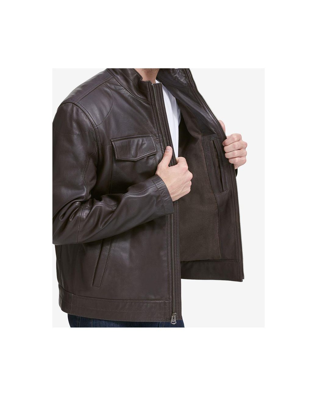 cole haan leather trucker jacket