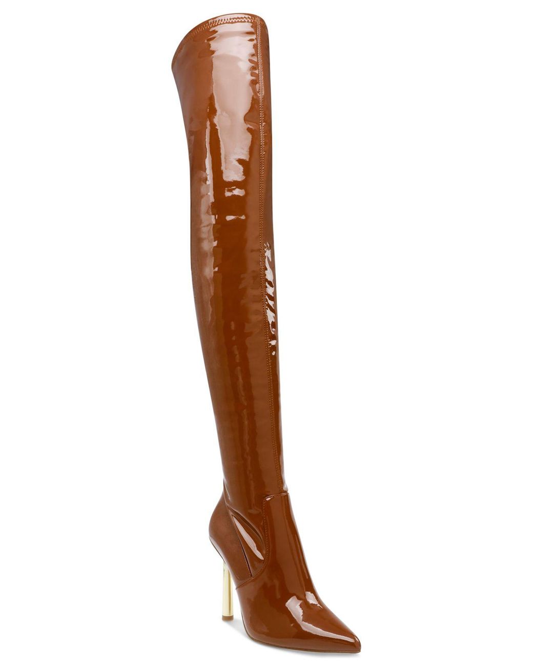 Steve Madden Vivee Thigh-high Dress Boots in Cognac Patent (Brown) | Lyst