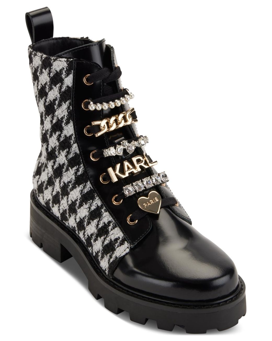 Karl Lagerfeld Mela Embellished Combat Booties in Black Lyst