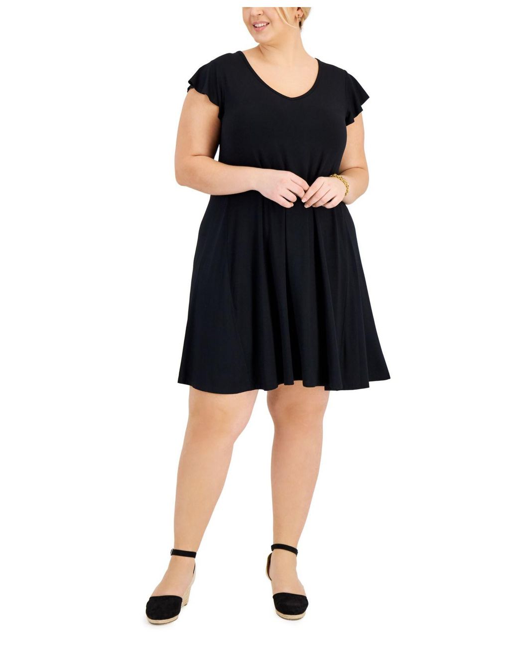 Style & Co. Synthetic Plus Size Flutter-sleeve Flip Flop Dress, Created For Macy's in Deep Black 