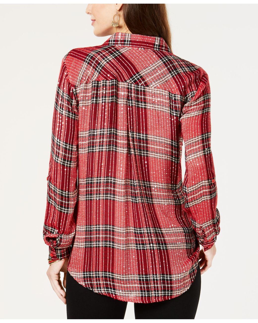 Style & Co. Sparkle Plaid Shirt, Created For Macy's in Red