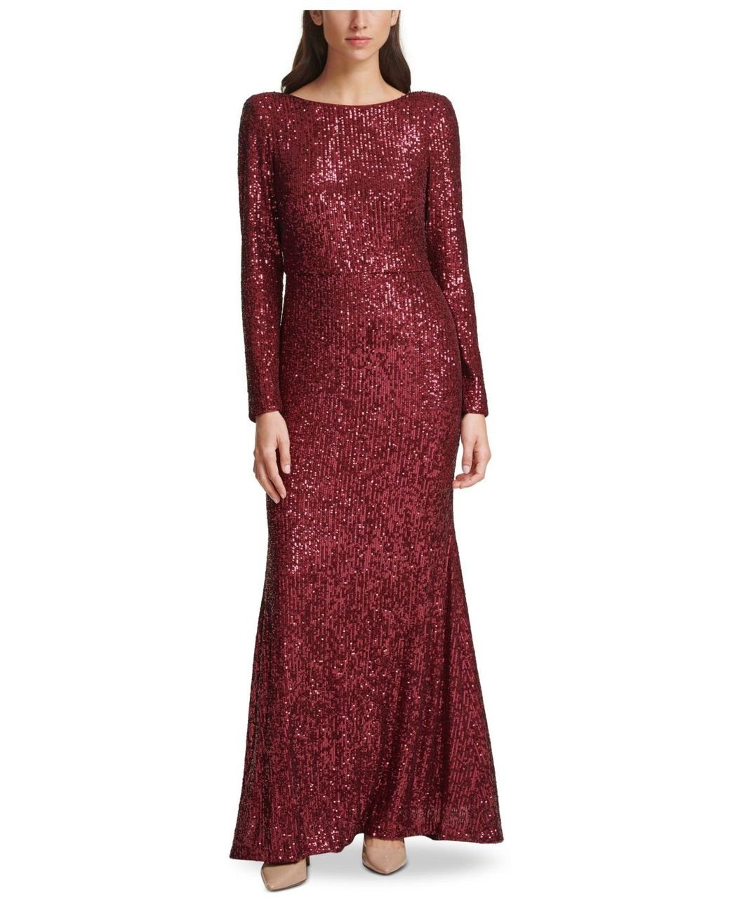 Eliza J Synthetic Sequin V-back Gown in Ruby Red (Red) | Lyst