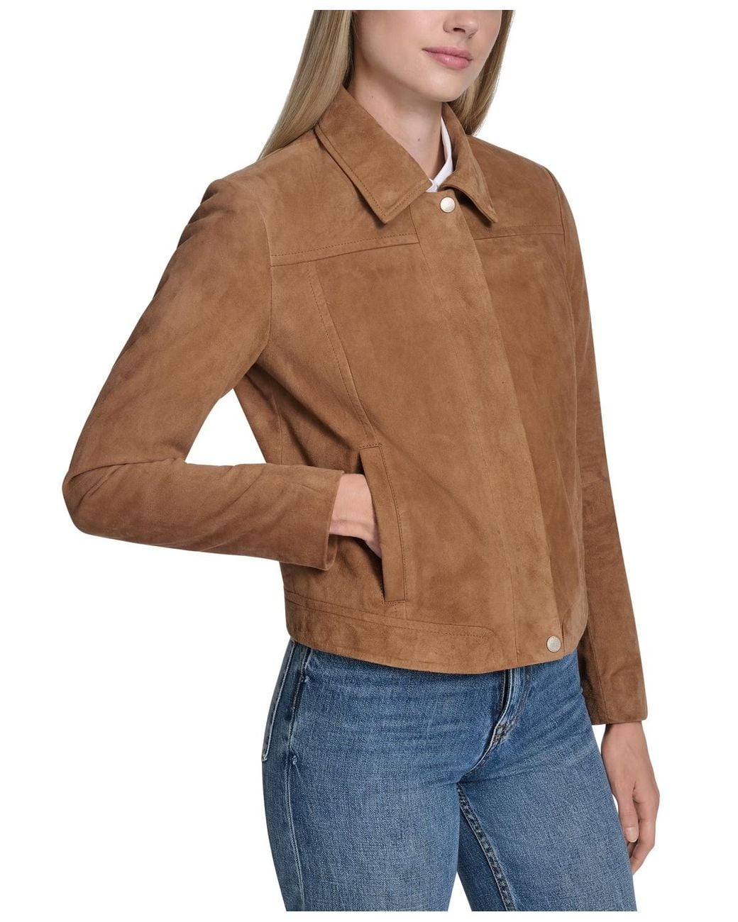 Cole Haan Blue Zip Front Suede Jacket