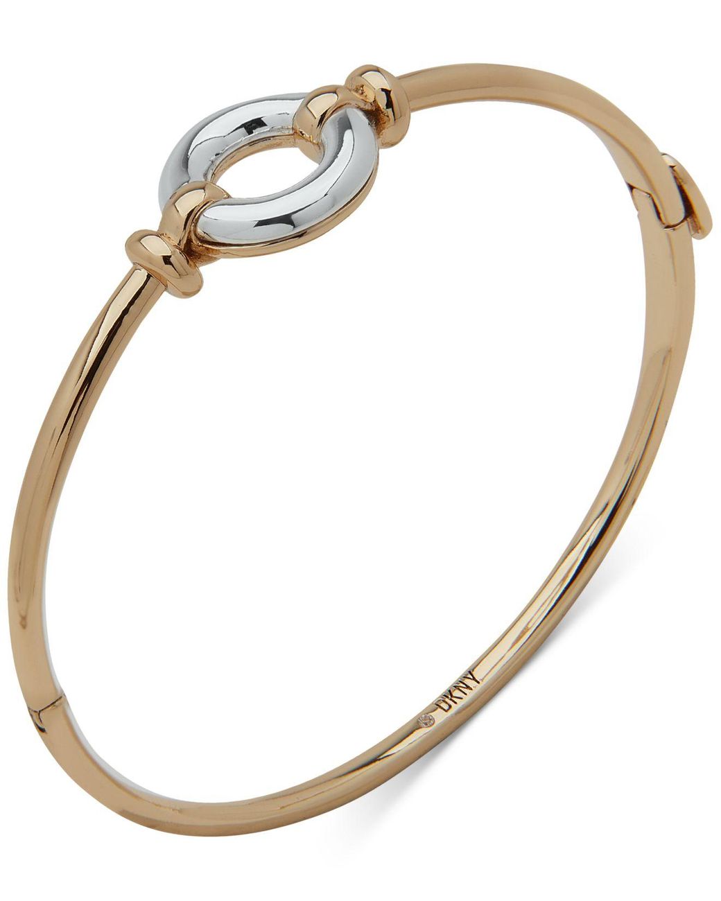 DKNY Two-tone Circle Link Charm Thin Bangle Bracelet in Metallic | Lyst